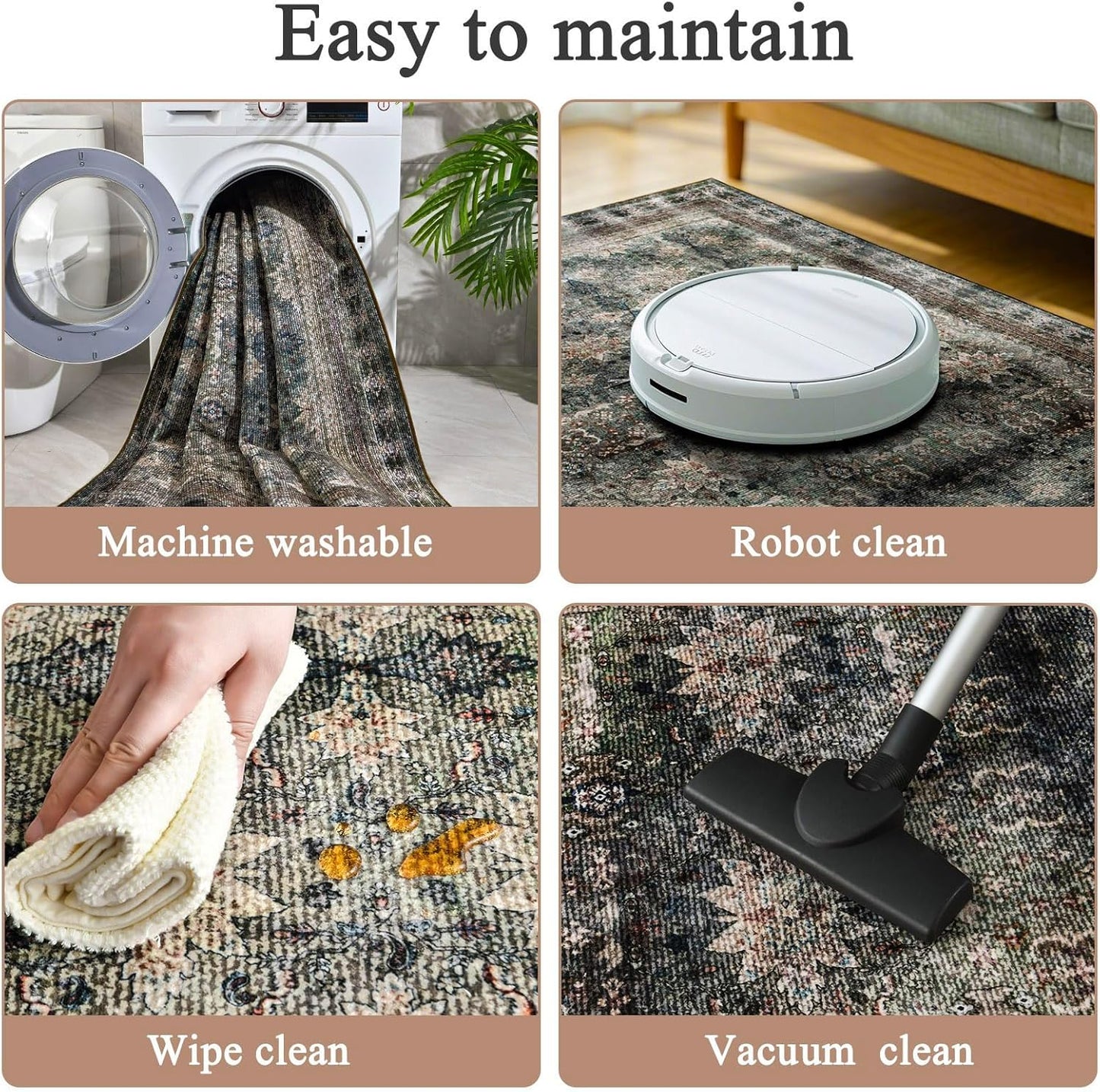 4x6 Area Rug for Bedroom Machine Washable, Non Slip Vintage Floral Kitchen Rugs for Dining Room, Rustic Indoor Floor Carpet for Kids Room, Playroom, Farmhouse(Dark Green/Brown/Multi)