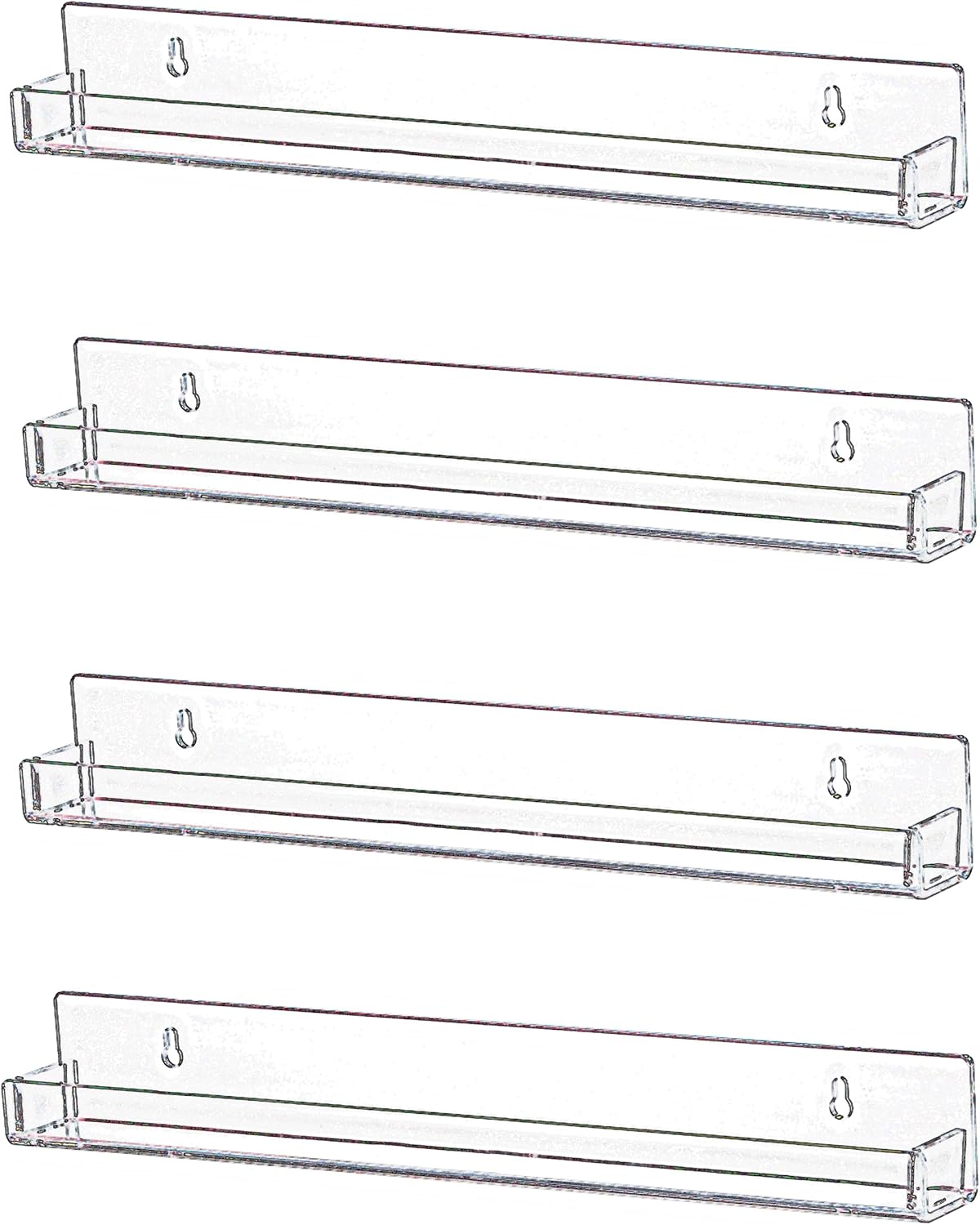 IEEK 4 PCS Floating Invisible Kids Bookshelf Wall Mounted Nail Polish Rack,Clear Acrylic Picture Ledge Vinyl Record Display Shelf Nail Polish Holder with Removable Anti-Slip End Inserts,15 inch