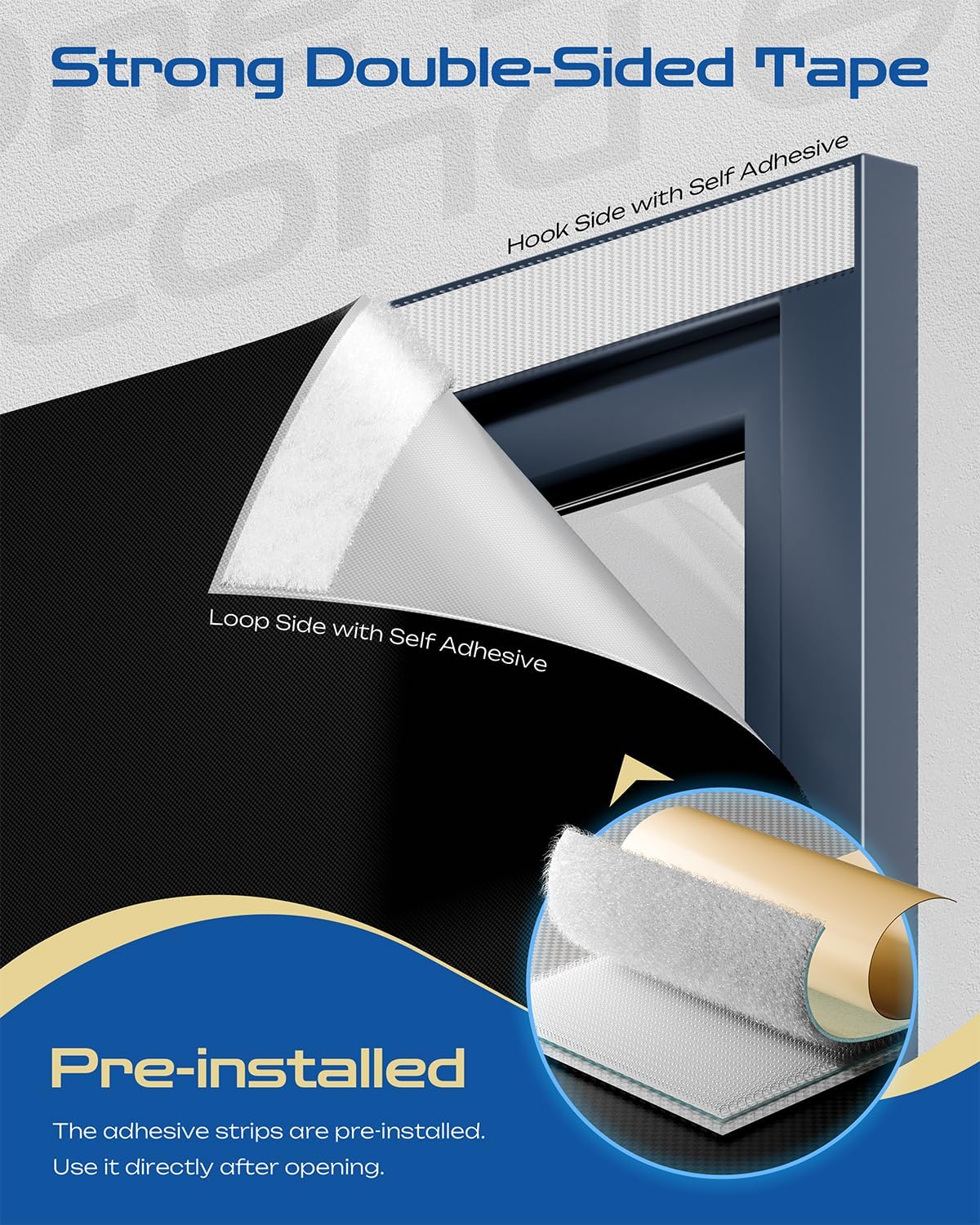 42" W x 72" L 100% Portable Blackout Curtains, Total Darkness No-Drill Black Out Window Cover,Temporary Blackout Shades with Hook & Loop Tape, for Bedroom, Nursery, Dorm, Travel (Black)