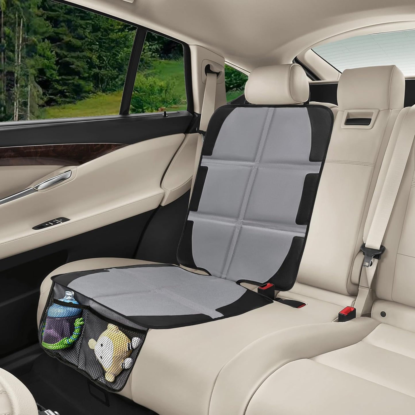 Car Seat Protector, 2 Pack Baby CarSeat Covers with Mesh Pockets & Non-Slip Backing 600D Durable Seat Protectors Under Car Seat for Baby(Gray, Large)