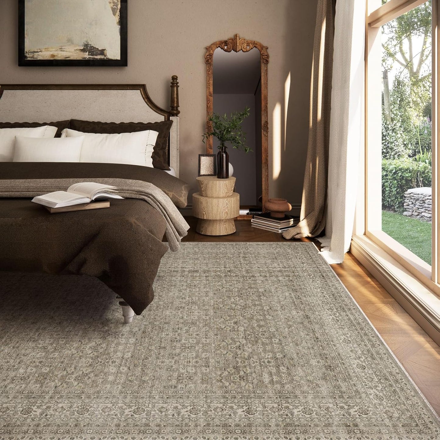 Washable Area Rugs for Living Room: 8x10 Bedroom Area Rug Boho Vintage Rugs Stain Resistant Non Slip Low Pile Soft Lightweight Carpet for Kitchen Dining Room Farmhouse Nursery Kids Room