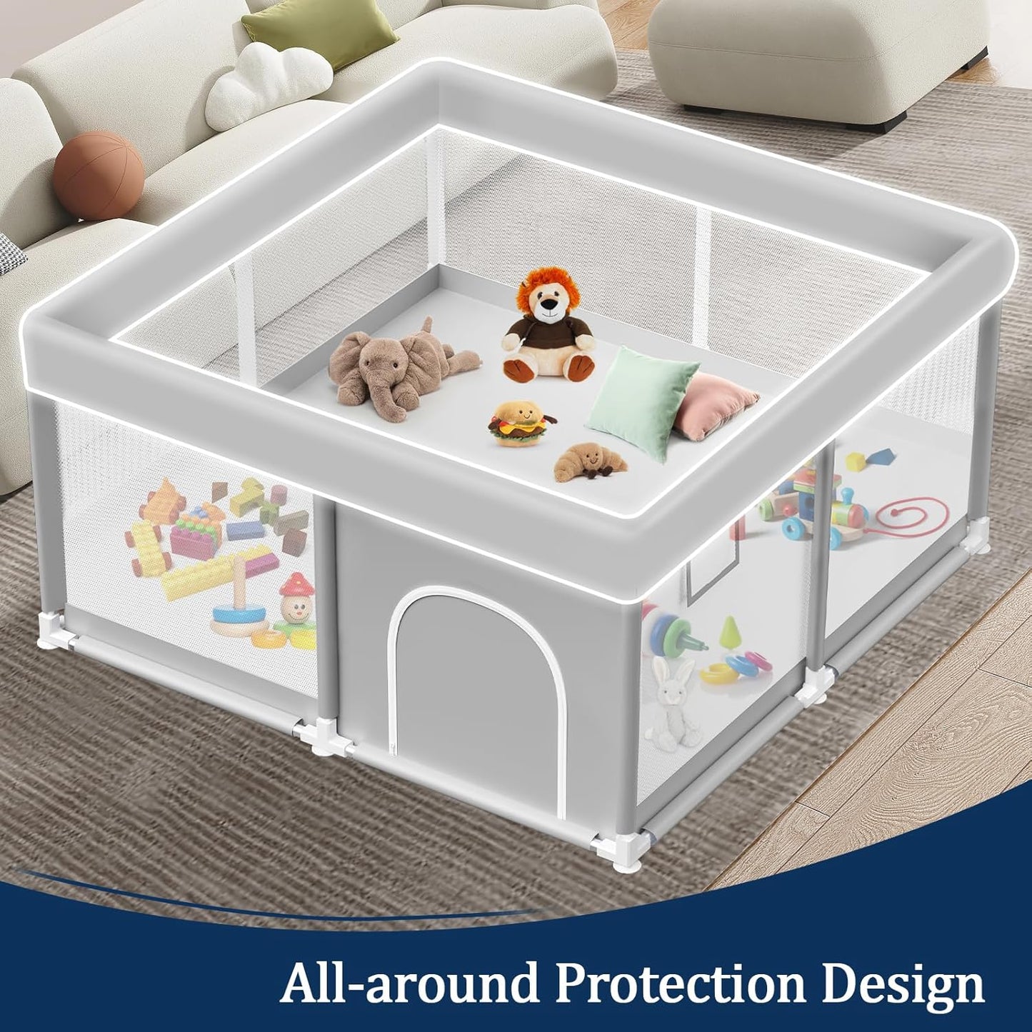 Baby Playpen 50x50 Inch, Playpen for Babies and Toddlers Baby Playpen Fence Playard Activity Center, Without MAT Included