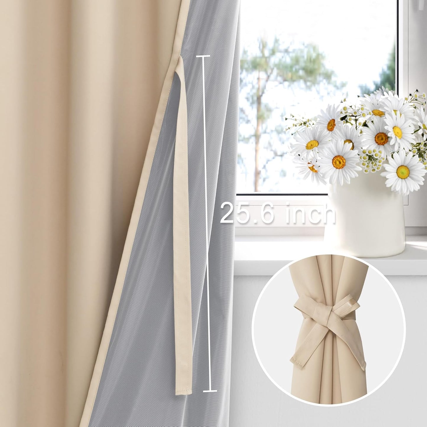 XWZO 100% Blackout Curtain Panels Rod Pocket Thermal Insulated Black Liner, Noise Reducing and Heat Blocking Drapes for Bedroom Windows with Tiebacks, Biscotti Beige, W60 x L84, Set of 2 Panels