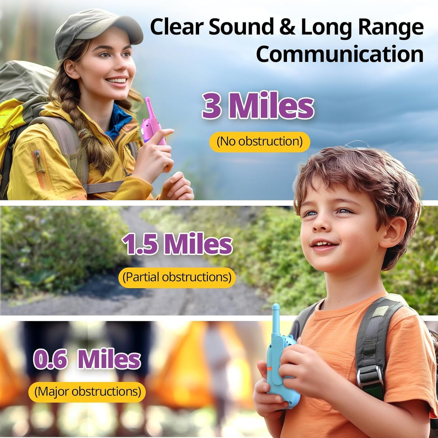 Walkie Talkies for Kids Rechargeable,Toys for Boys and Girls Ages 3-12, 2 Pack Long Range 2-Way Radios, Birthday Gifts,Christmas Stockings, Outdoor Play, Family Games, Hiking Camping Gear