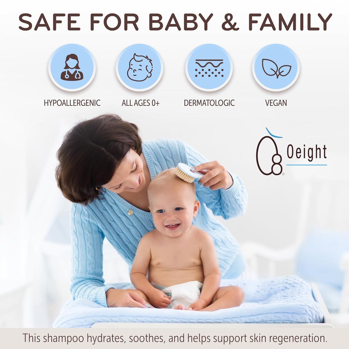 Oeight Tearless Baby Shampoo, Hypoallergenic & Dermatologically Tested Baby Shampoo, 100% Natural Active Ingredients with Chamomile, Parabens & SLS Free, Fragrance Free, for Sensitive Scalp, 200 ml