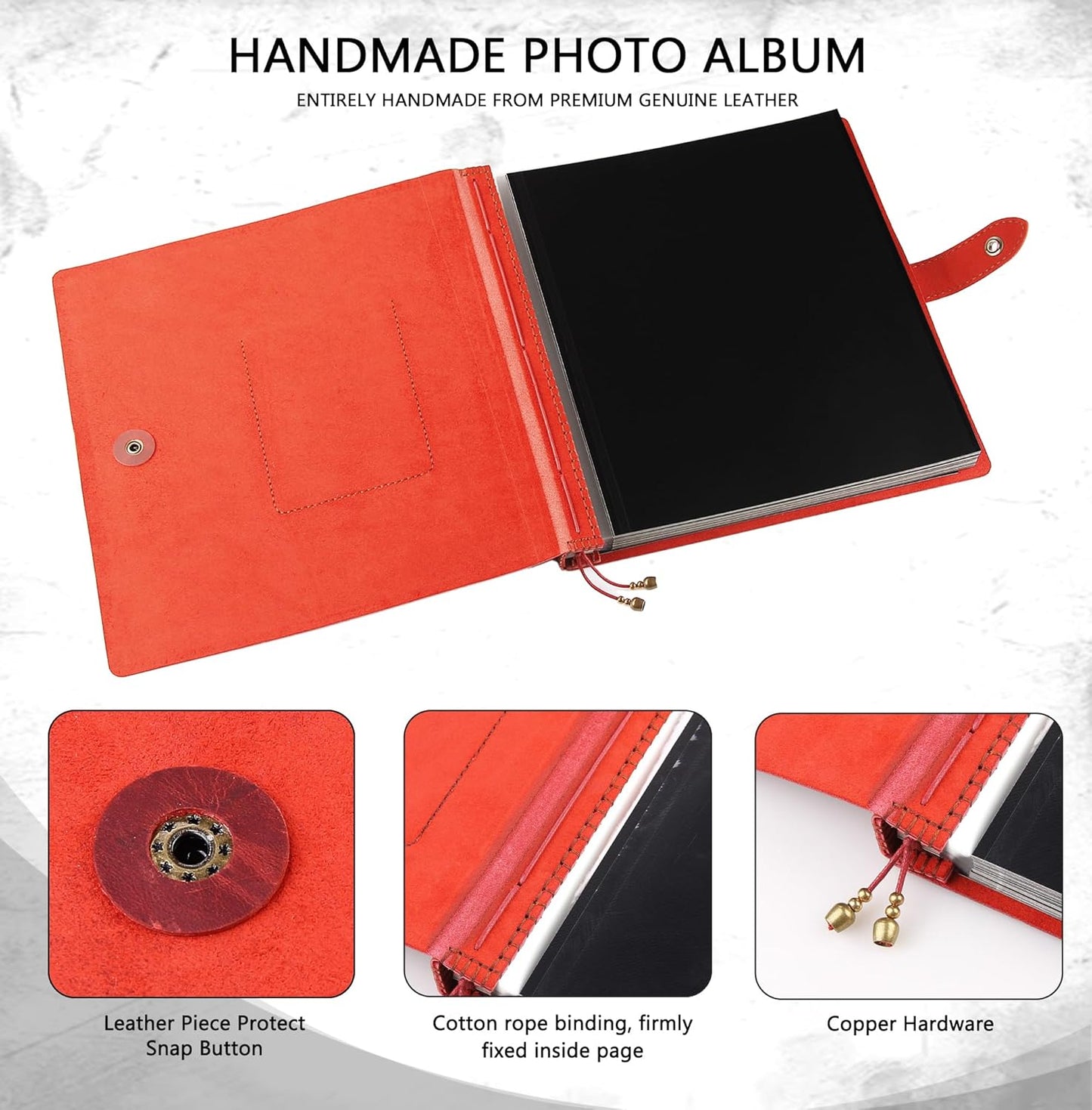 Leather photo Album Self Adhesive Pages, Handamde Leather Scrapbook Photo Album, Wedding Family Album, Holds 3x5, 4x6, 5x7, 6x8, 8x10 Photos - Wine