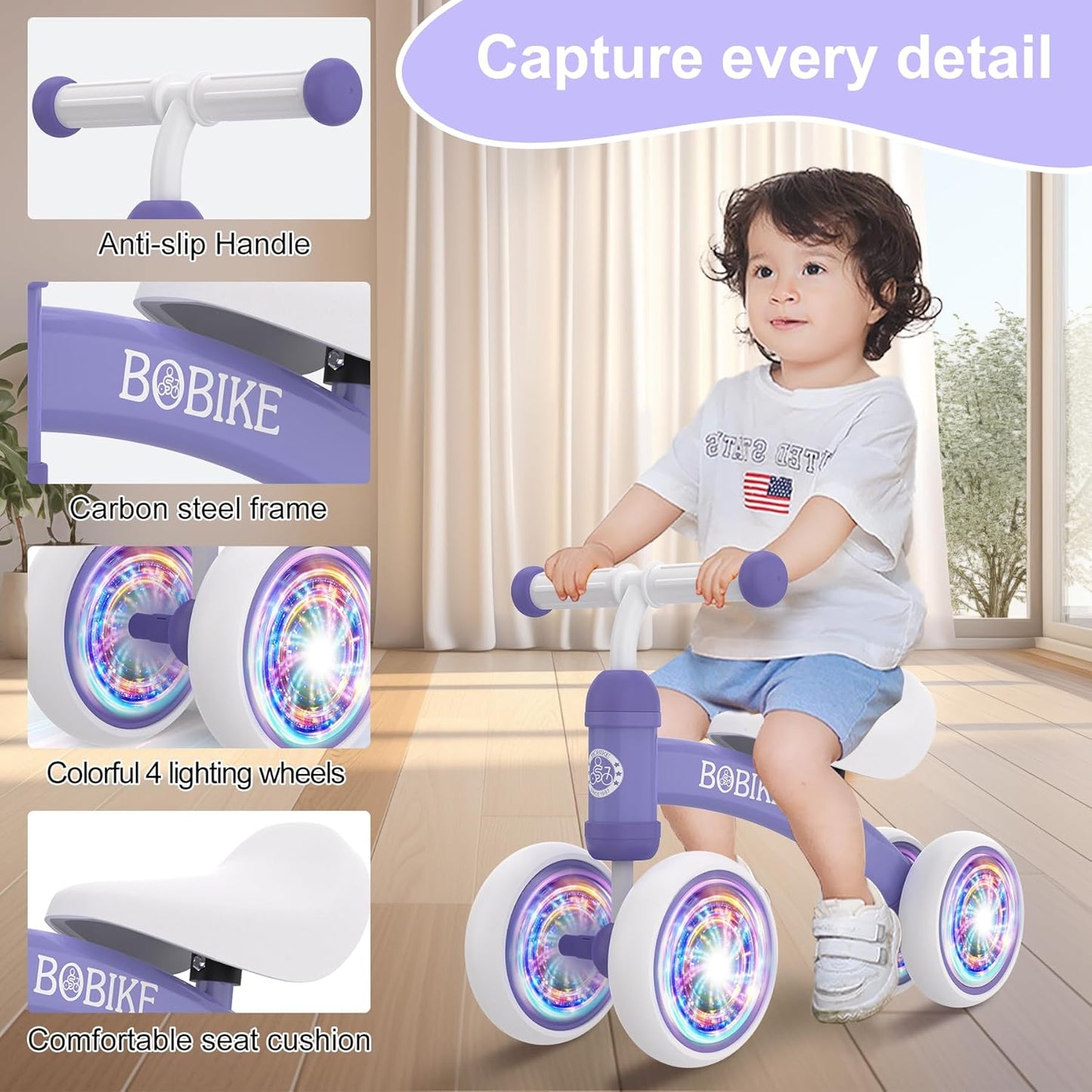 Baby Balance Bike Toys for 12-36 Months Kids Toy Boy and Girls Gifts Toddler Best First Birthday Gift Children Walker No Pedal Infant 4 Wheels Bicycle (Colorful, Purple-Light)