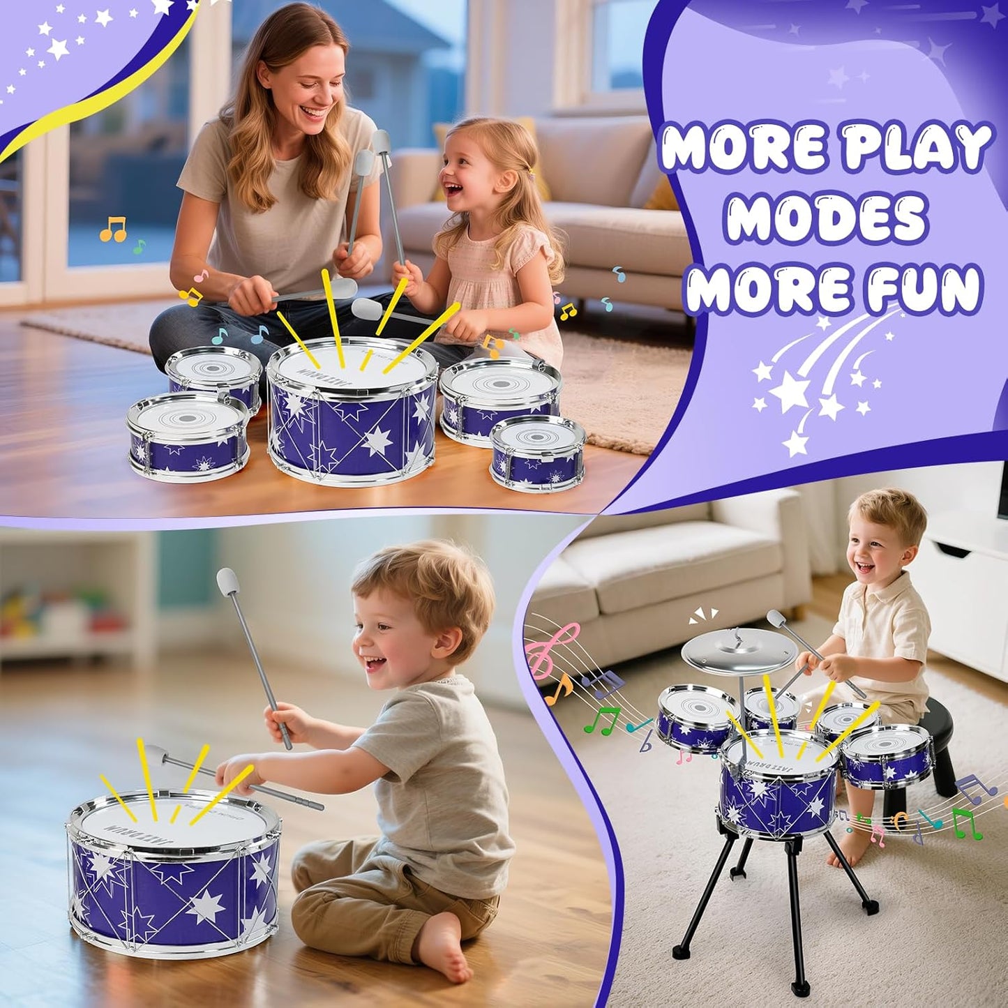 Upgraded Drum Set for Toddler Toy Ages 2-4 Kids Jazz Drums Kit with Stool Musical Instrument Toys for 3 4 5 Year Old Girls Boys Gifts