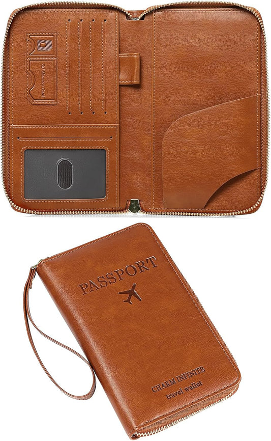 Leather RFID Blocking Passport Holder Travel Wallet, Passport Cover/Travel Wallet for Women/Men with
