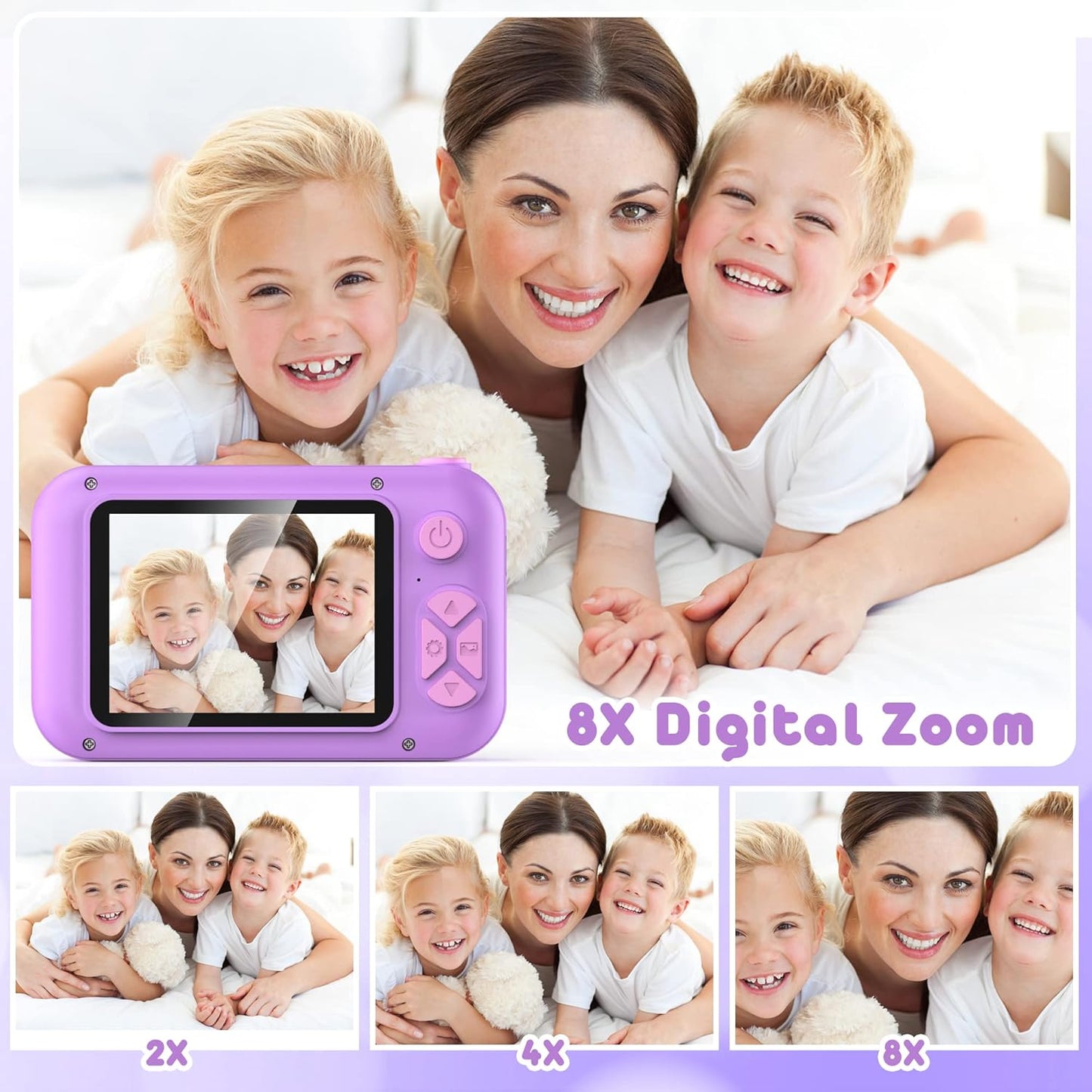 Kids Camera with 180° Flip-up Lens for Selfie & Video, HD Digital Video Cameras for Toddler with 32GB SD Card, Ideal for 3-8 Years Old Girls Boys on Birthday Christmas Party as Gift