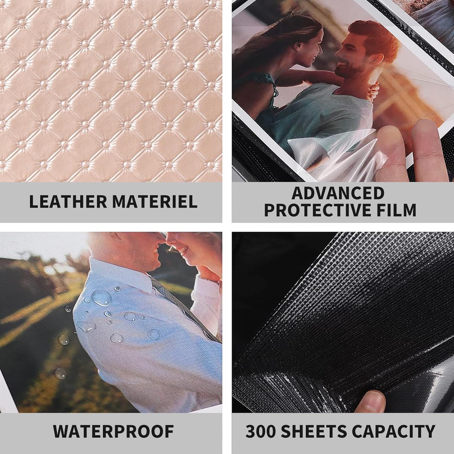 RECUTMS Photo Albums for 4x6 Photos Holds 300, 3 Per Pages Photo Picture Album PU Leather Button Grain Cover, Horizontal Photos Record Family Wedding Anniversary Baby Holiday Travel Album Brown