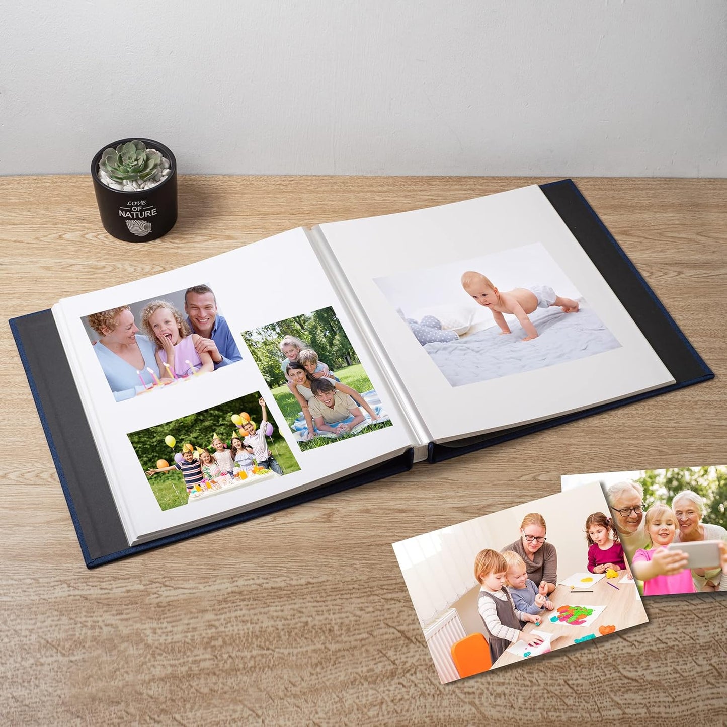 Large Photo Album Self Adhesive Scrapbook Album for 4×6 5×7 8×10 Pictures DIY Magnetic Linen Cover Album 60 Pages for Family Wedding Gifts with Metal Pen and Plastic Board