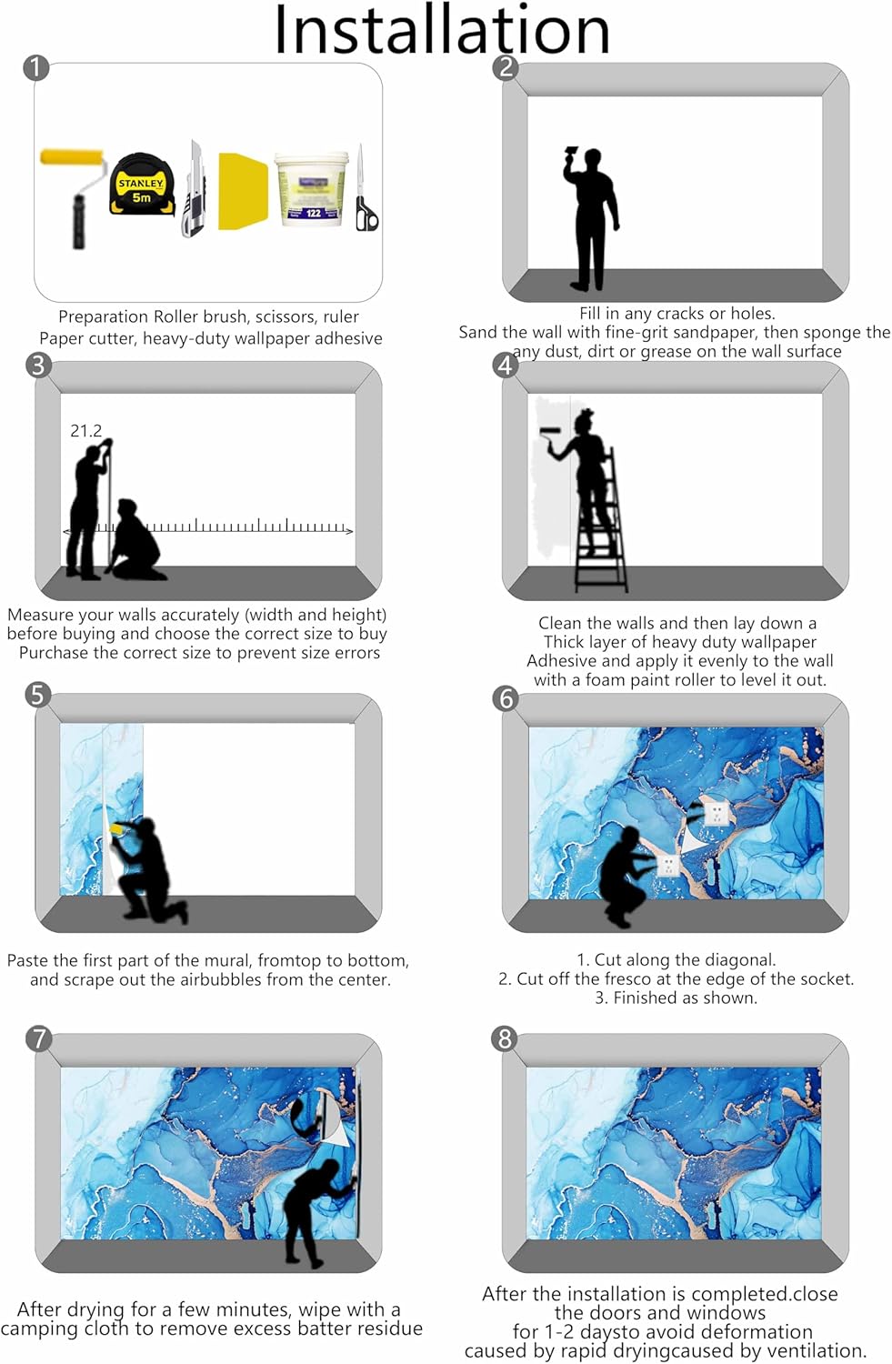 Blue Marble Wallpaper Abstract Gold Art Mural Wallpaper for Living Room Bedroom Dining Room Basement(Not Self-Adhesive)