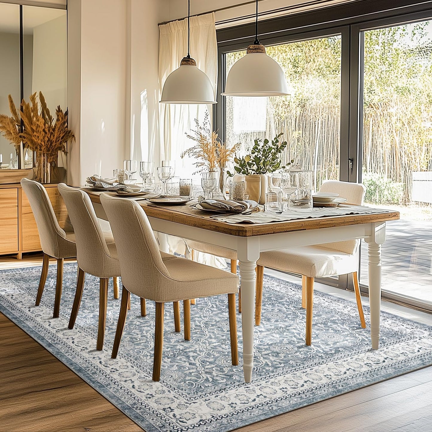 jinchan Floral 8x10 Area Rugs for Living Room - Machine Washable Vintage Distressed Boho Design Throw Rug Stain Resistant Carpet Low-Pile Thin Non-Slip for Bedroom Dining Room Nursery (8‘x10',Grey)