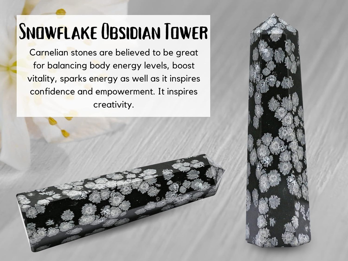 Amazing Gemstone Snowflake Obsidian Crystal Towers - Natural Healing Crystal Point Obelisk for Reiki Healing and Crystal Grid (2" to 3" Inch)