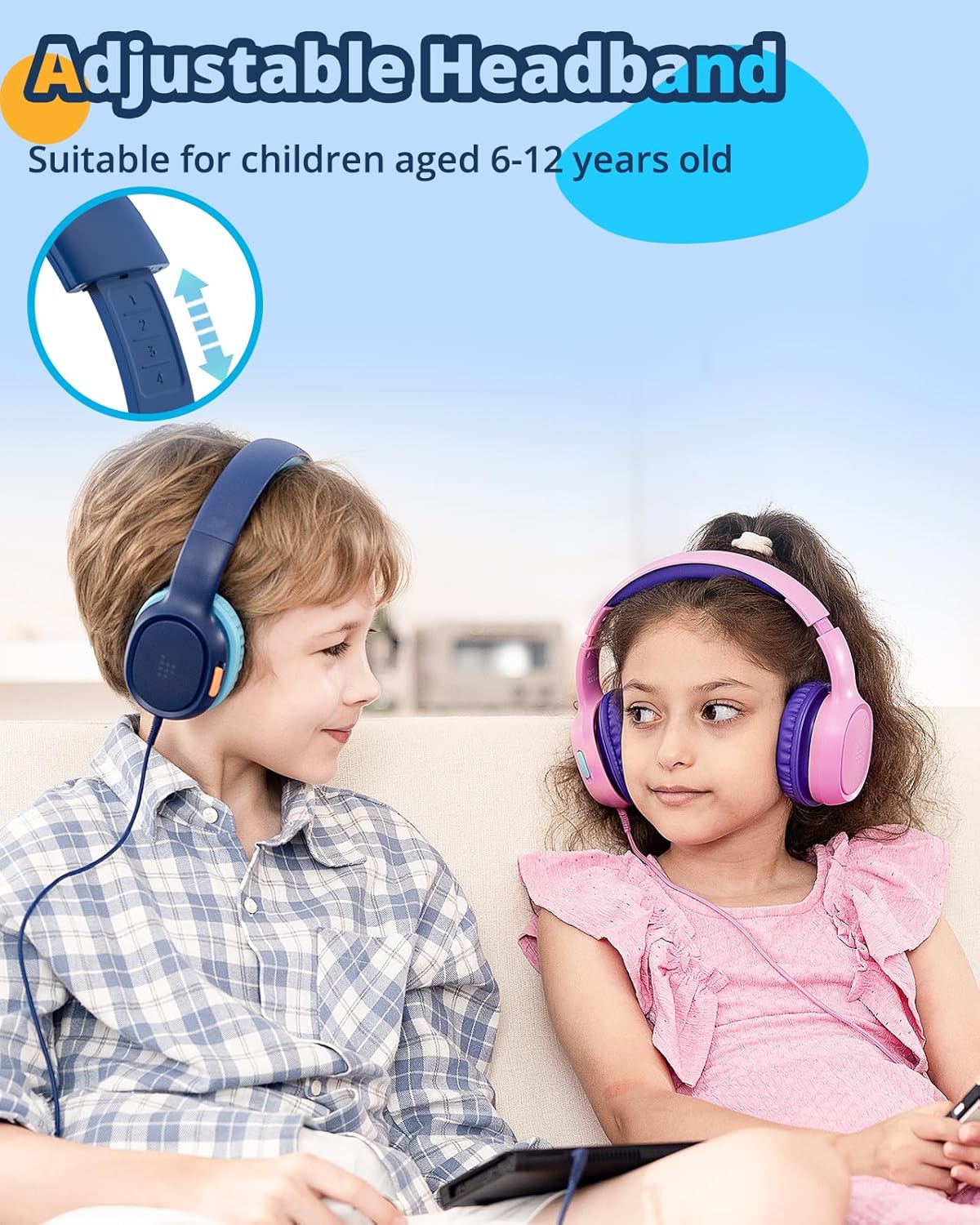 Tronsmart Kids Headphone for School Travel, Foldable Safe Volume 85/93dB, HD Stereo Sound Over-Ear Boys Girls Headphones for Kid, 3.5mm Kids Headphones with Cord for iPad, Kindle, Tablets,KH01(Blue)