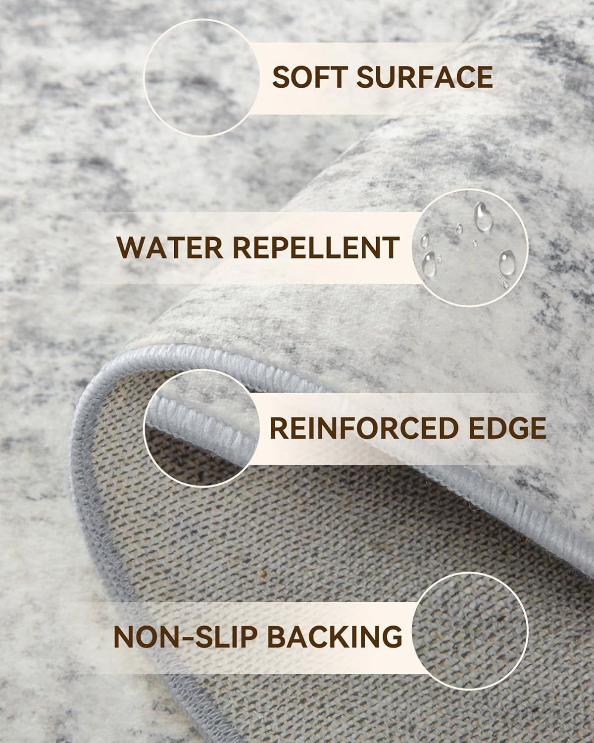 Washable Area Rugs 6'x9' Non-Slip Modern Abstract Soft for Living Room Entryway Bedroom Nursery, Print Pattern, Gray White Grey