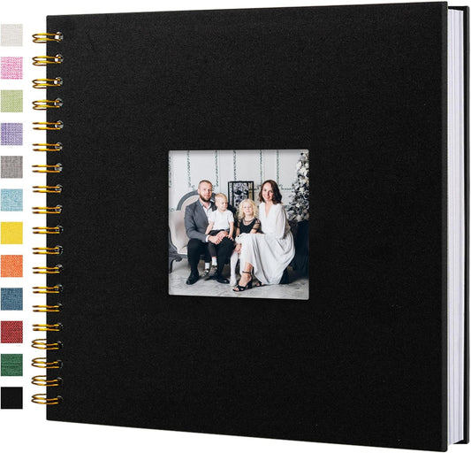 Scrapbook Photo Album Linen Cover, 10 x 10 Inch Hardcover Kraft White Pages Memory Book, for Travel Wedding Guest Book Christmas Baby Shower (40 Sheets/ 80 Pages,Black)