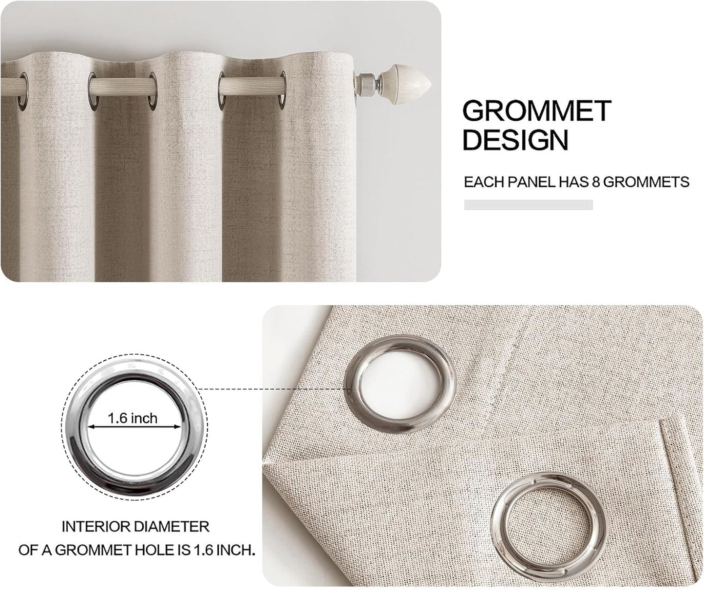 MIULEE 100% Blackout Linen Textured Curtains for Bedroom Solid Thermal Insulated Natural Grommet Room Darkening Curtains & Drapes Luxury Decor for Living Room Nursery 52 x 108 Inch (2 Panels)