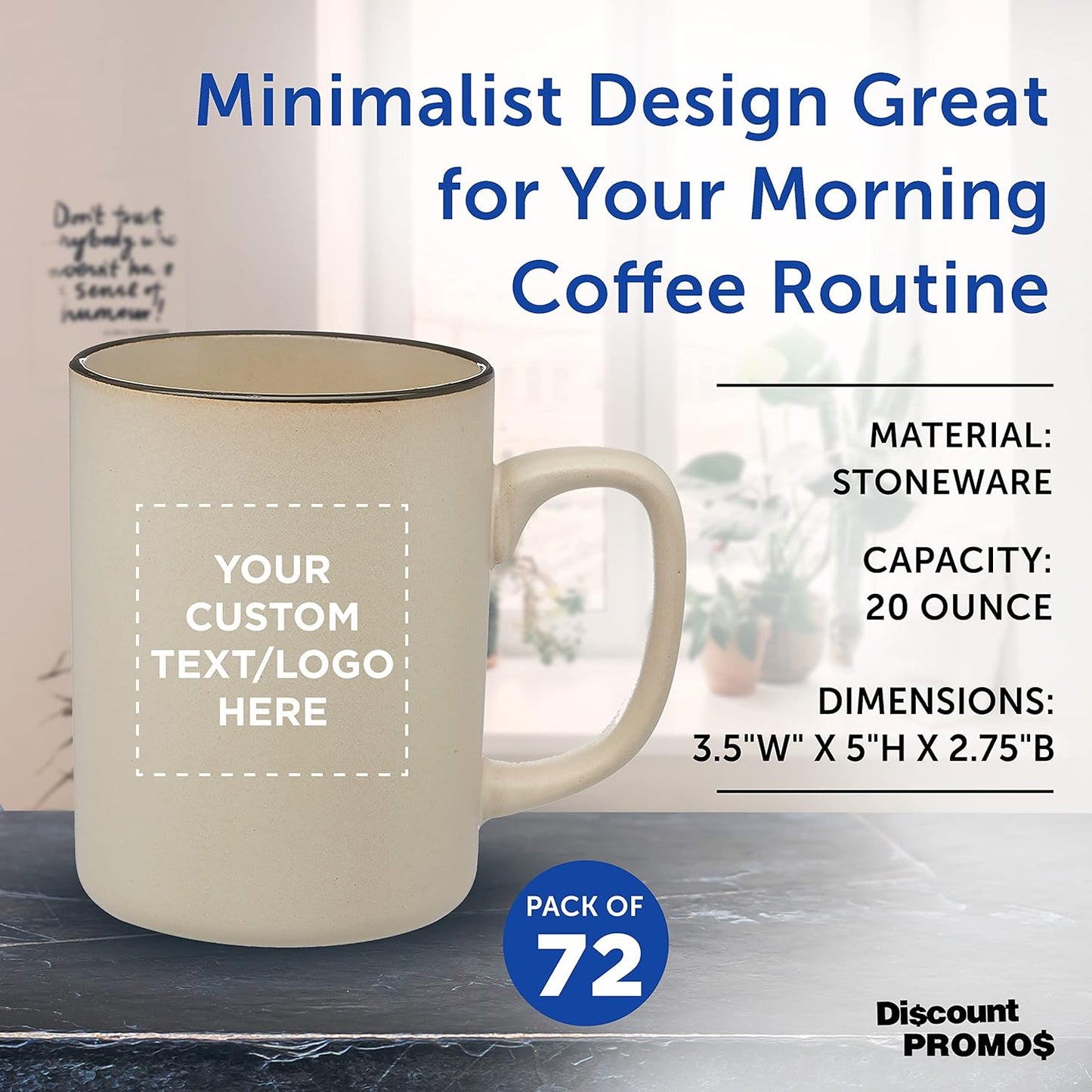 Custom El Grande Matte Ceramic Mugs 20 oz. Set of 72, Personalized Bulk Pack - Perfect for Tea, Espresso, Cappuccino, Hot Cocoa - Beige