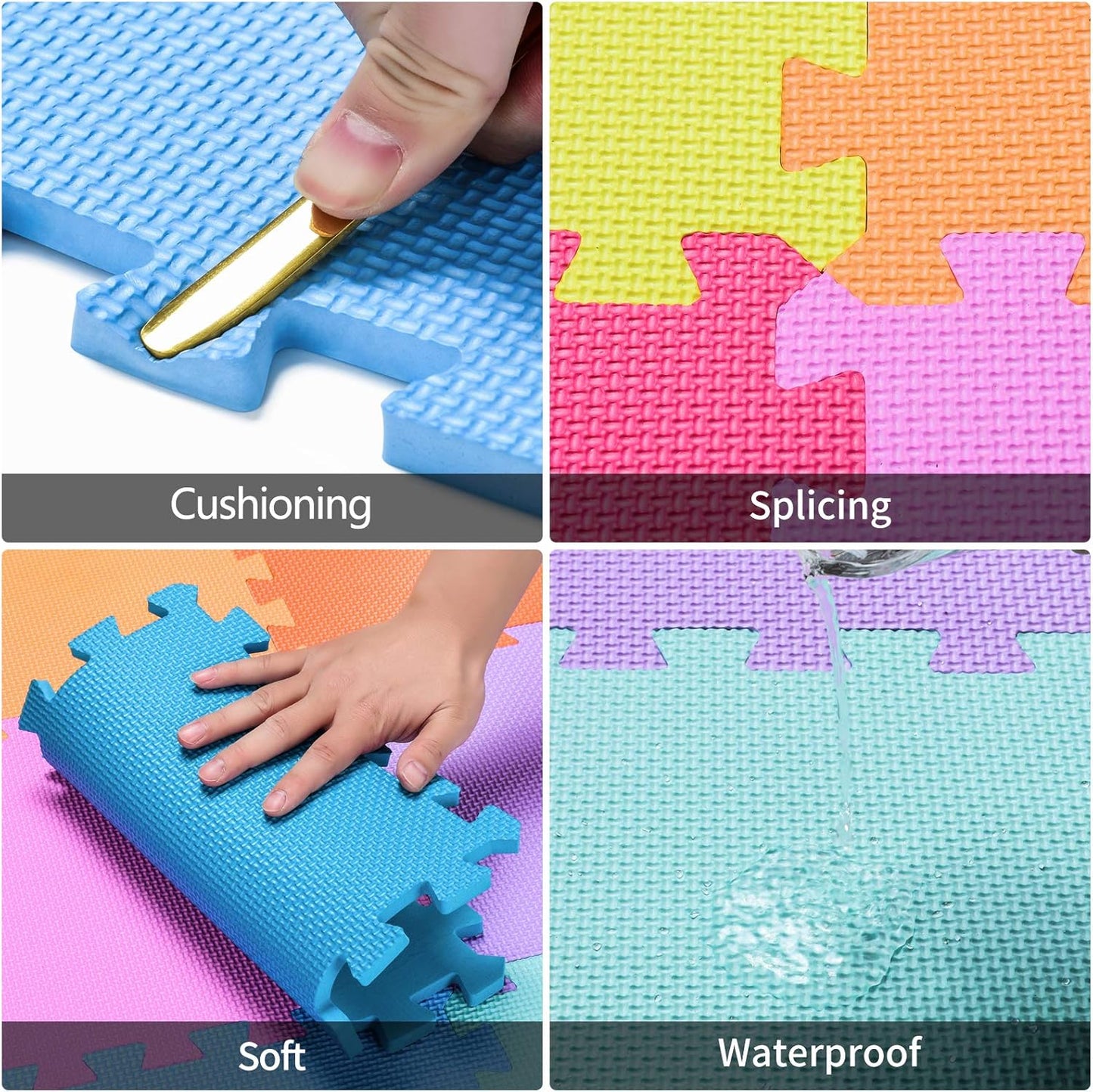 qqpp EVA Rubber 18 Tiles Interlocking Puzzle Foam Floor Mats - Baby Play Mat for Playing | Exercise Mat for Home Workout. Yellow, Blue, Green. QC-EGHb18N