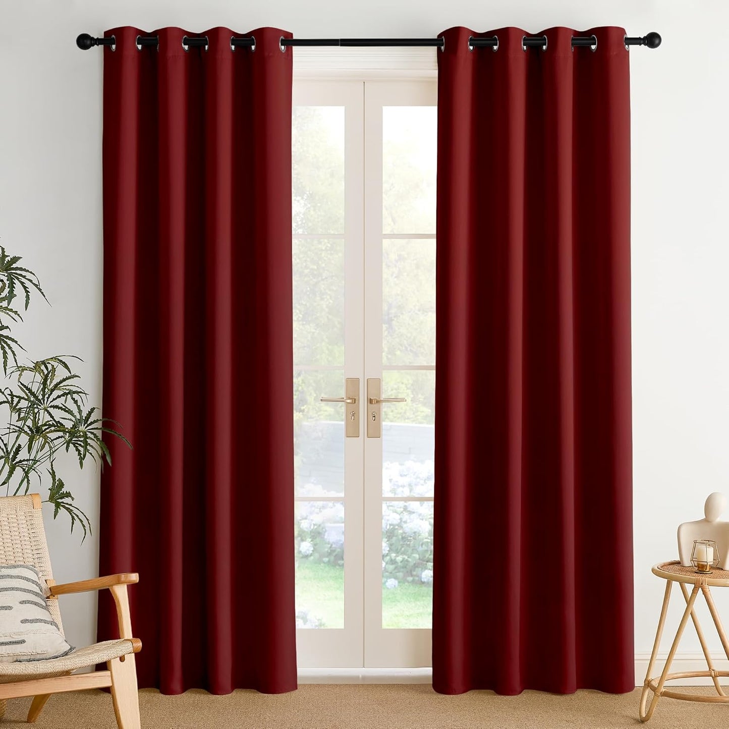 NICETOWN Burgundy Red Curtains for Living Room 84 inches Long 2 Panels, Thermal Grommet Curtains for Living Room, Noise Reducing Privacy Window Treatment Shades for Nursery, Laundry Patio, W52