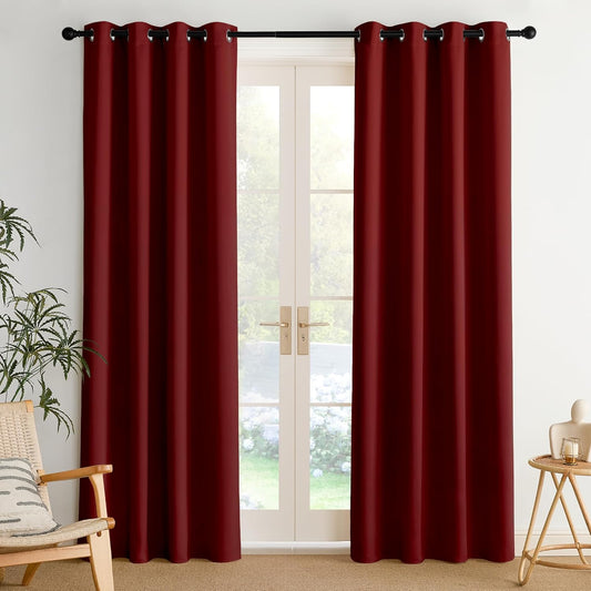 NICETOWN Burgundy Red Curtains for Living Room 84 inches Long 2 Panels, Thermal Grommet Curtains for Living Room, Noise Reducing Privacy Window Treatment Shades for Nursery, Laundry Patio, W52