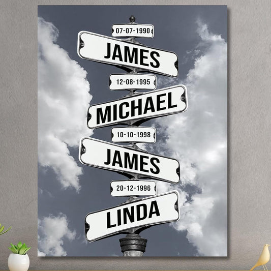 Personalized Father's Day Family Names Street Custom Multi-Name Date of Birth Vintage Street Sign Happy Fathers Day Poster Canvas Wall Art Best Gifts for Dad Husband from Daughter Son Wife Kids #21