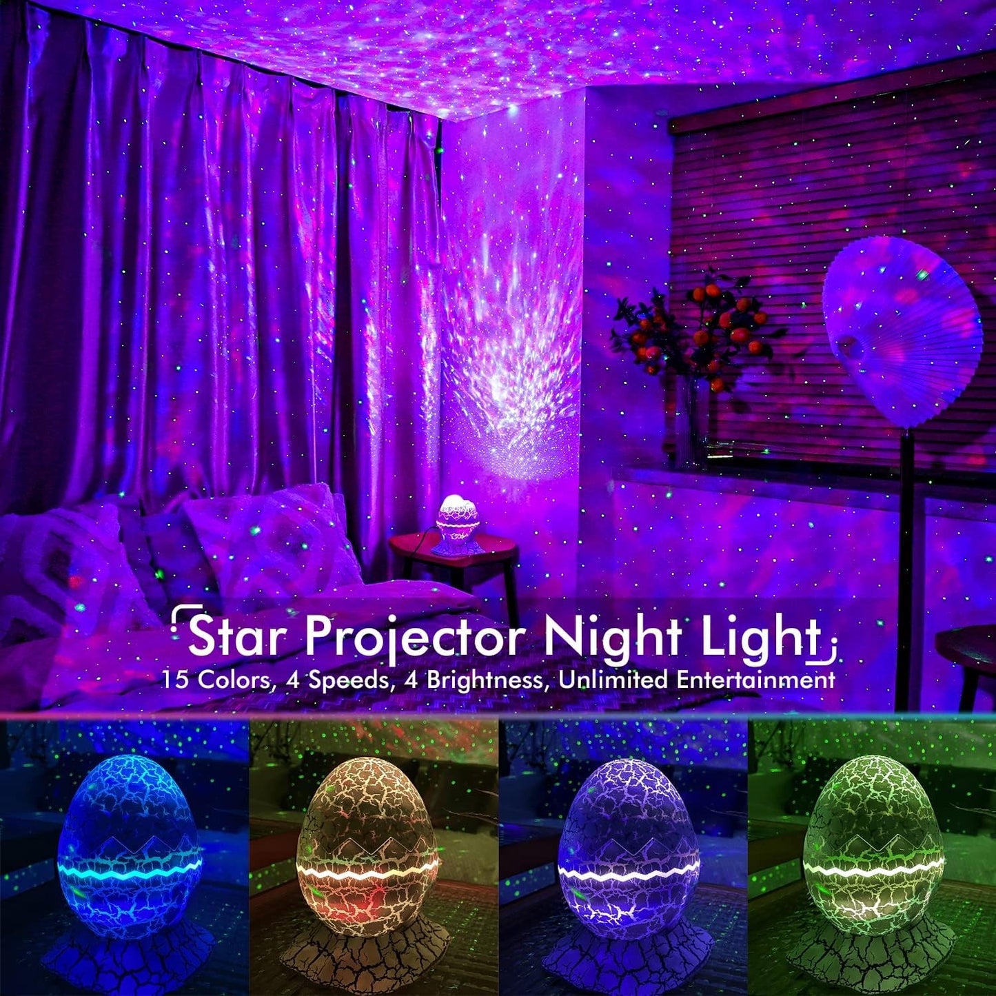 Rossetta Star Projector, Galaxy Projector LED Lights for Bedroom, App Control Projector with Bluetooth Speaker and White Noise, Night Light for Kids Adults, Christmas, Party, Ceiling, Room Decor