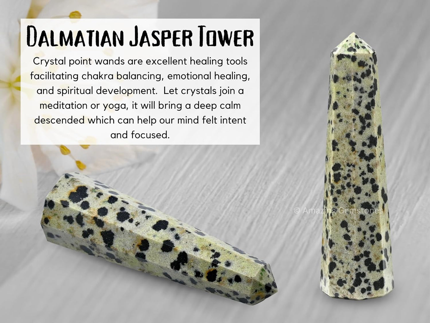 Amazing Gemstone Dalmatian Jasper Crystal Towers - Natural Healing Crystal Point Obelisk for Reiki Healing and Crystal Grid (3 Inch)