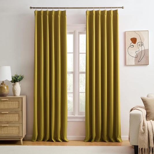 KEQIAOSUOCAI Yellow Pinch Pleated Curtains 92 Inch Length 2 Panels Set Noise Cancelling Window Drapes for Nursery Bedroom Living Room 40x92