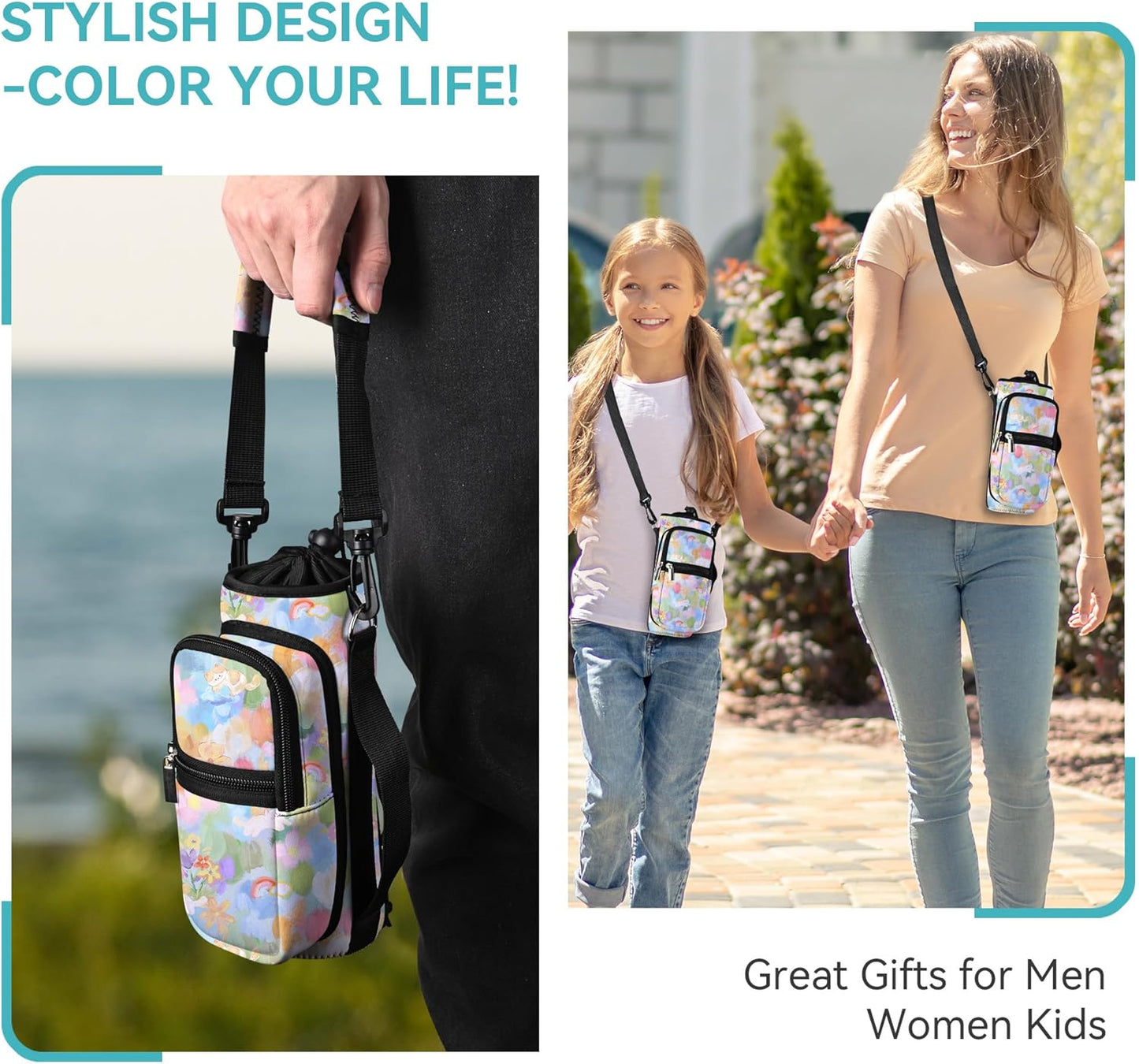 AUPET Water Bottle Sling Bag Sleeve Holder Carrier 25/32/40/64 oz,Insulated Crossbody Water Bottle Case Cover with Strap and Pockets for Men/Women Walking Hiking