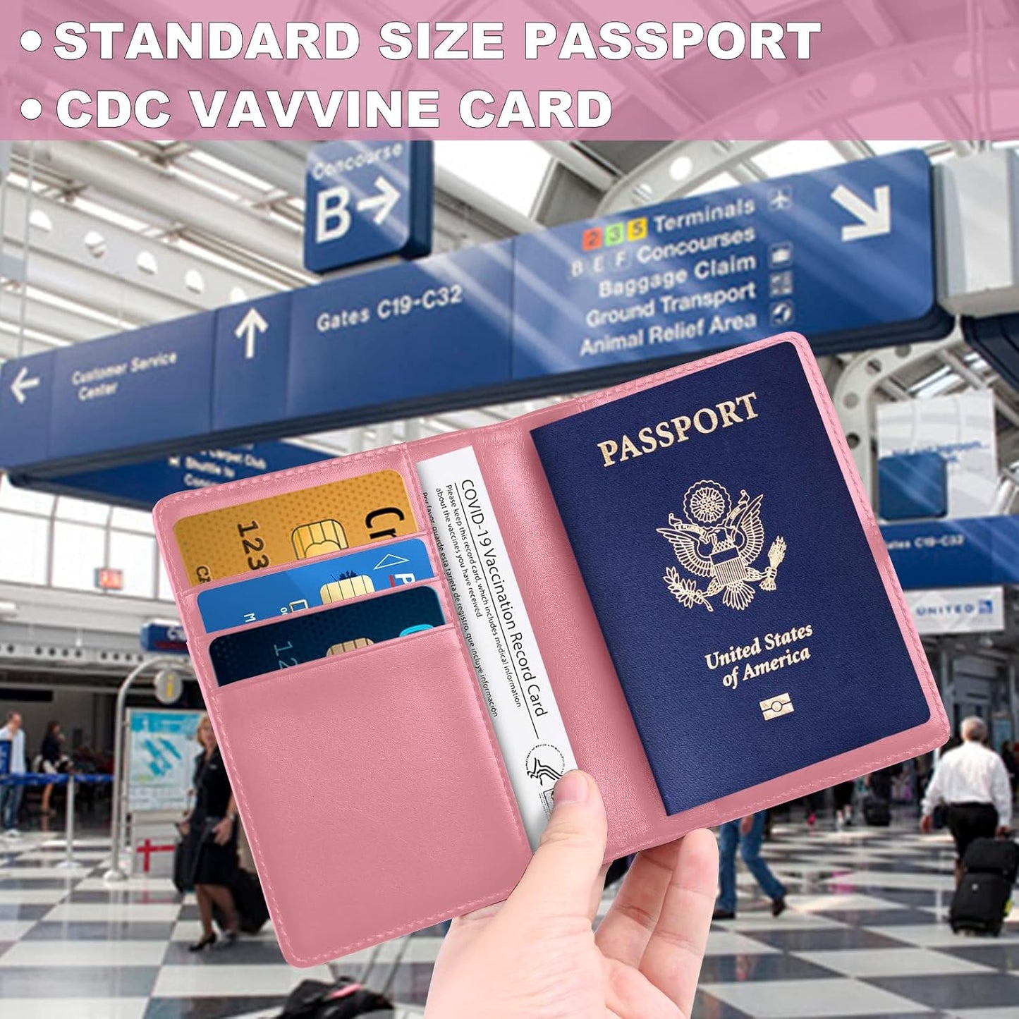 Passport Holder and Vaccine Card Holder Combo with Passport Cover Wallet Travel Passport Wallet Case for Men and Women(Pink)