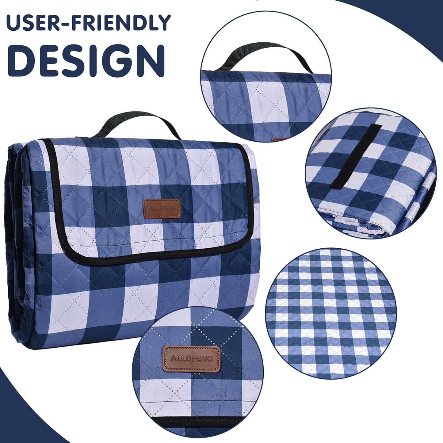 Extra Large Picnic Blanket 80''x 80'' Waterproof Foldable Picnic Mat for Beach, 5-Layer Outdoor Blanket for 6 to 8 Adults,Camping Grass Lawn Park Accessories Couple Park Wedding Registry(Navy Blue)