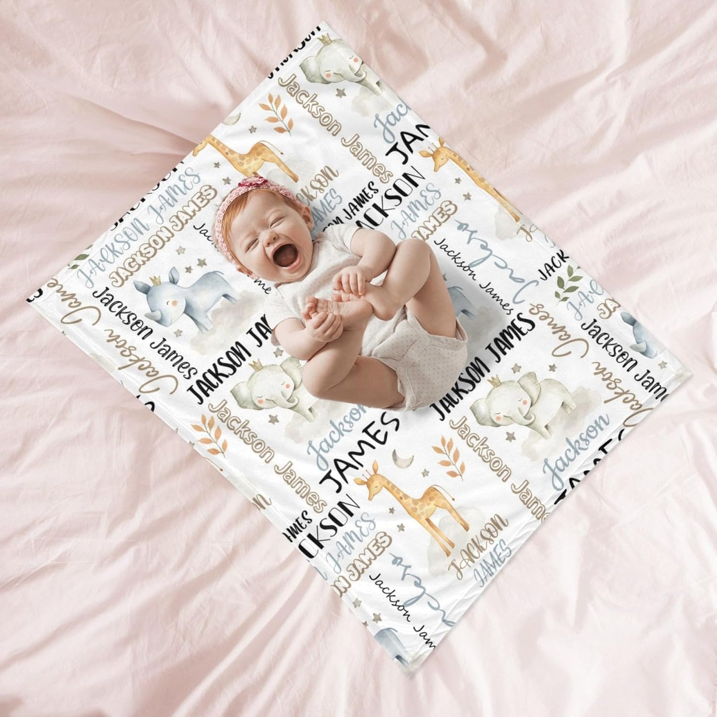 Personalized Safari Animal Swaddle Blanket - Custom Blanks for Boys, Name Blanket for Toddlers & Newborns