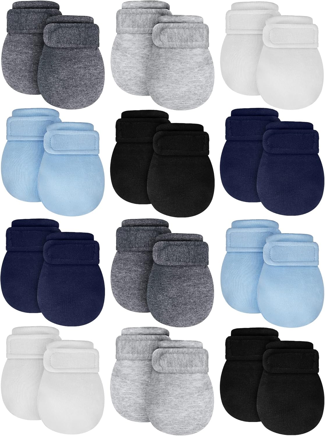 Newcotte 12 Pairs Adjustable Preemie Baby Mittens No Scratch Newborn Cotton Breathable Gloves Warm Mitts for Boys Kids