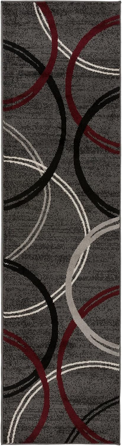 Rugshop Modern Wavy Circles Design Runner Rug 2'7" x 6' Red