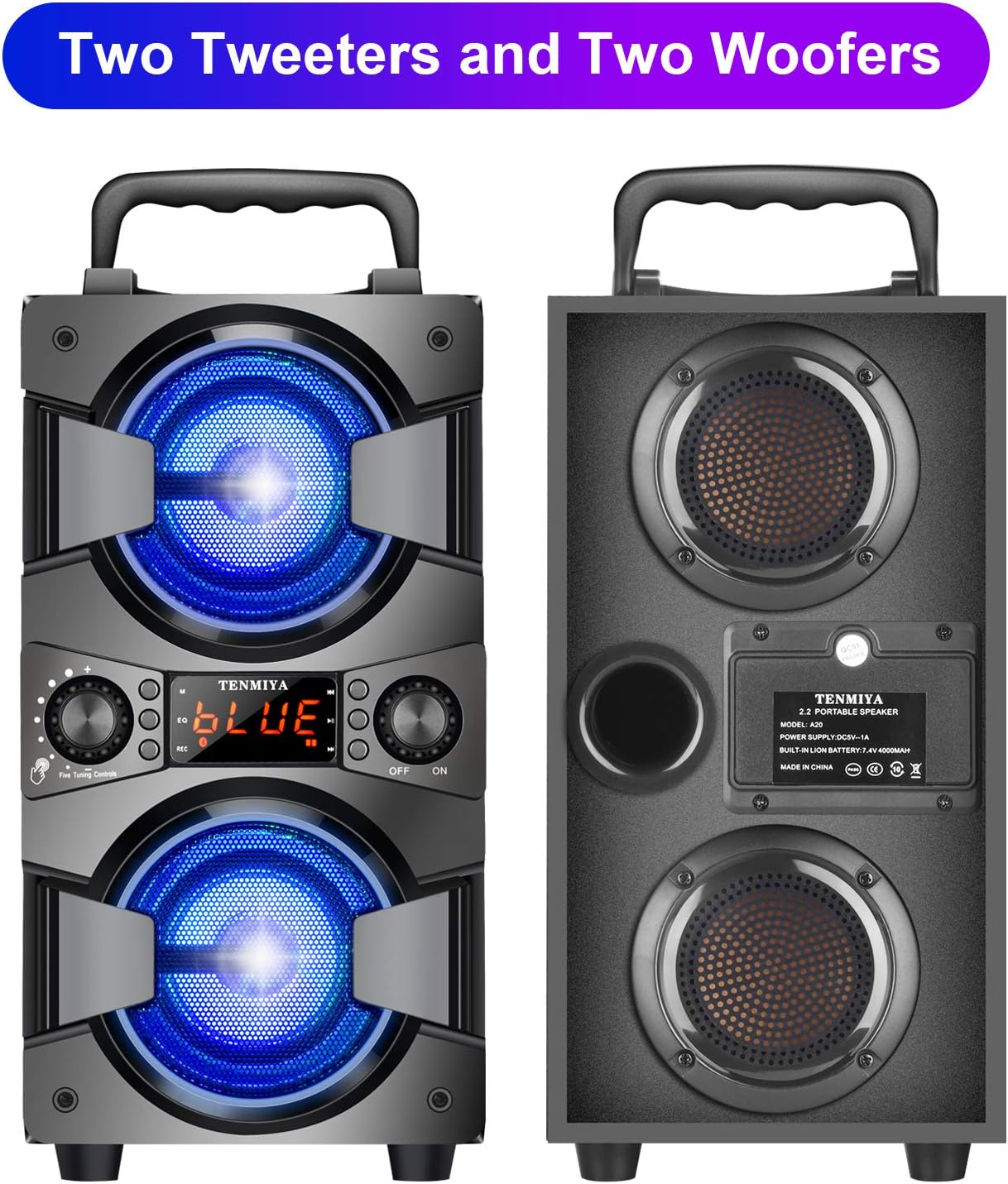Bluetooth Speaker, Portable Wireless Speakers with Microphone, 60W Peak Loud Stereo Rich Bass, Lights, Remote, FM Radio, EQ, Double Subwoofer Sound System, Speaker for Home Outdoor Party Gifts(1MIC)