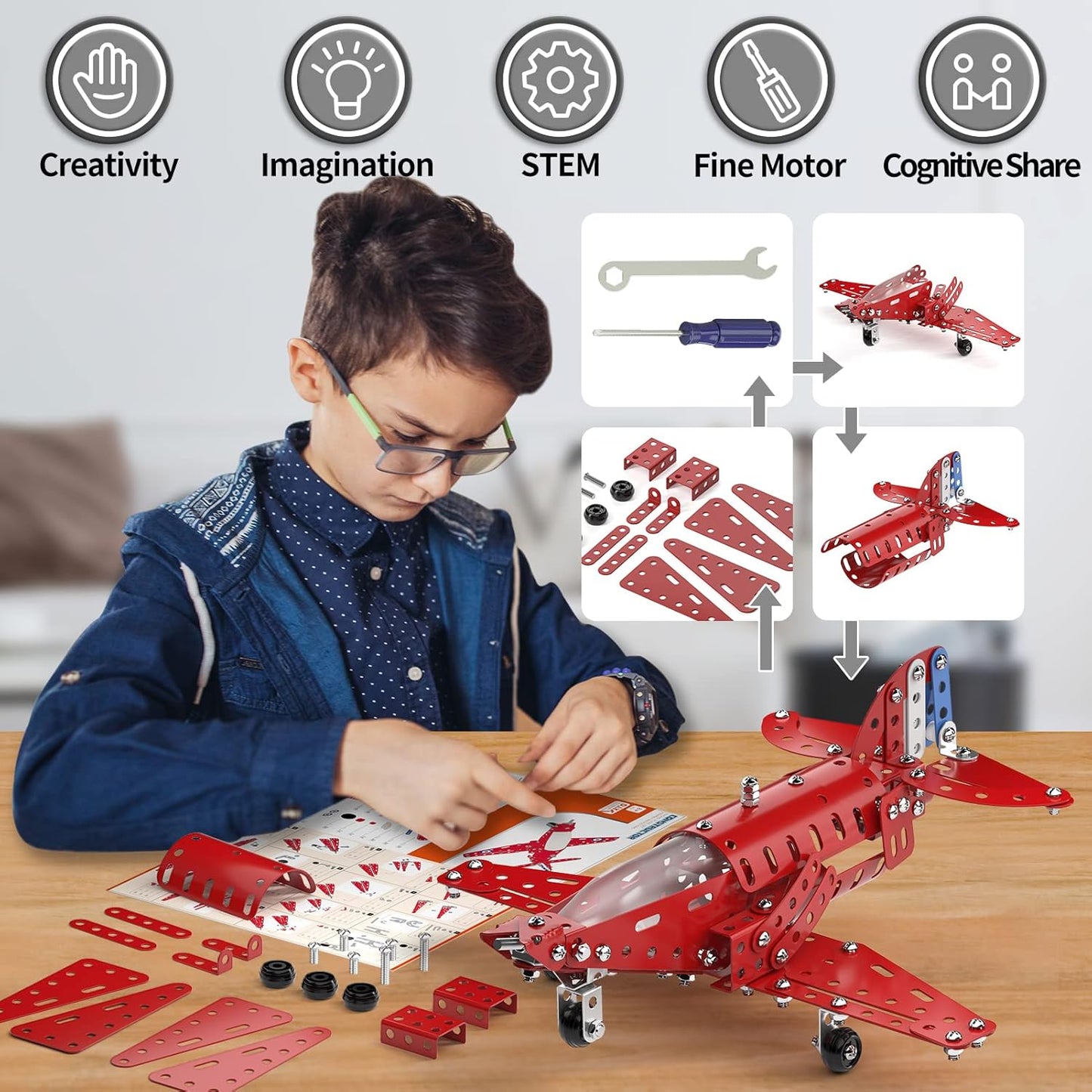 Lucky Doug STEM Building Projects Model Airplane Set - Building Toys for Kids Ages 8-12, Assembly Science Kit for Boys 7 8 9 10 11 Years Old
