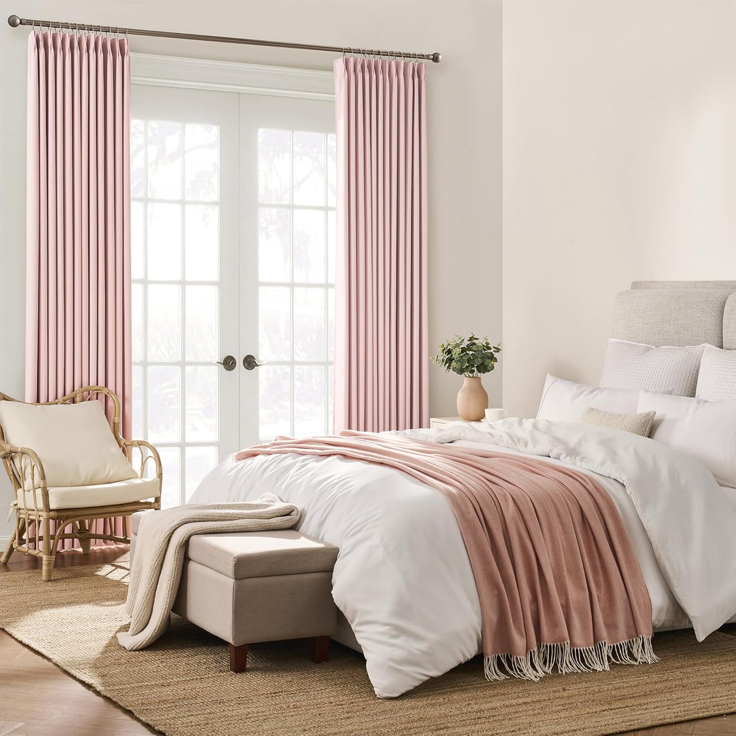 KEQIAOSUOCAI Pink Elegant Pinch Pleat Curtains 84 Inches Long, Light Blocking High End Pleated Drapes for Girls Nursery Bedroom Living Room Window Panels with Hooks 40 x 84 Baby Pink