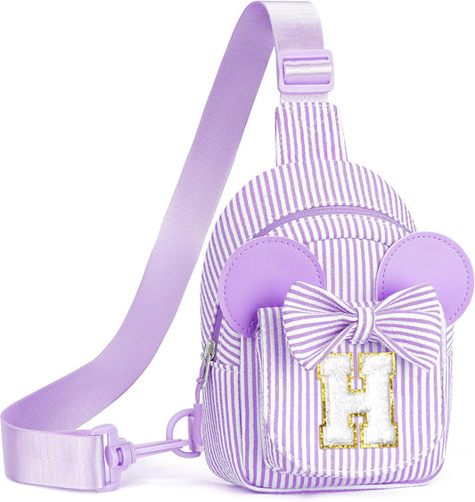 Sling Bag for Kids, Personalized Birthday Gifts for Kid Girl, Small Crossbody Fanny Packs for Girls Kids, Initial Small Belt Sling Bags for Girl Kid Daughter Granddaughter(Purple H)