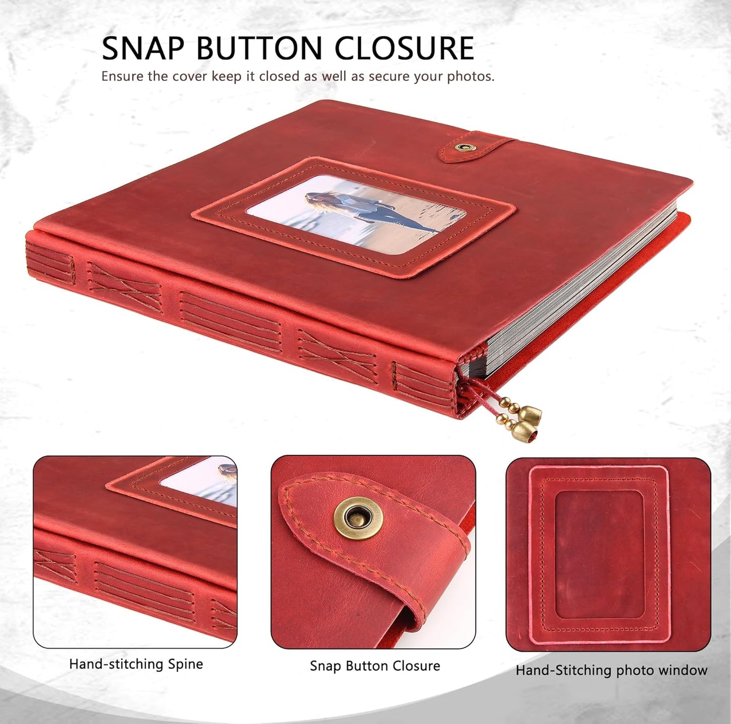 Leather photo Album Self Adhesive Pages, Handamde Leather Scrapbook Photo Album, Wedding Family Album, Holds 3x5, 4x6, 5x7, 6x8, 8x10 Photos - Wine