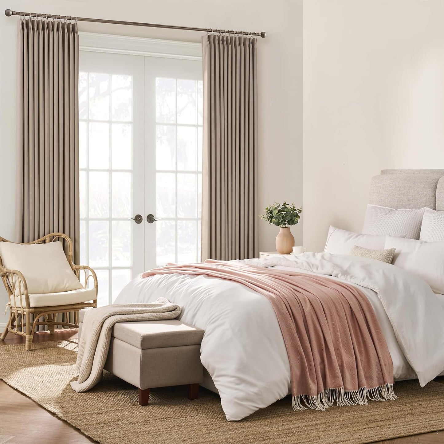 Pleated Blackout Curtain Drapes for Window 105" L - Triple Weave Vertical Energy Saving Solid Pinch Pleat Hook Room Divider Blackout Panels for Patio (72" Wide per Panel, 2 Panels, Khaki)