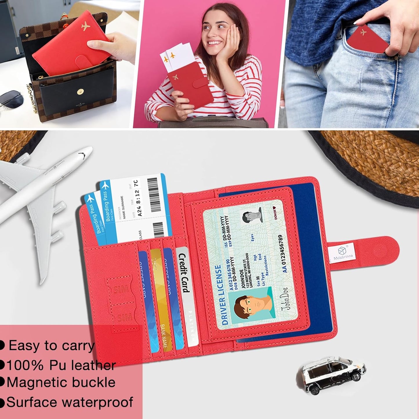 Melsbrinna Rfid Passport Holder for Travel women/Men, Cute Passport Wallet Rfid Blocking Card Slots, Rfid Passport Cover/CaseTravel Wallet, Passport Book Holder (1, Red4)