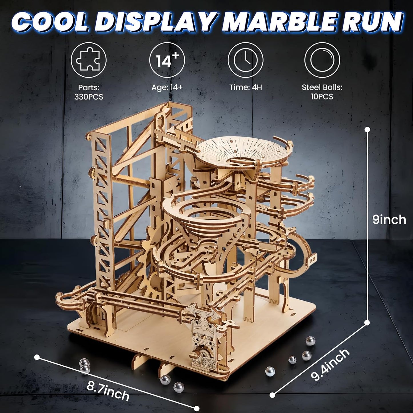 3D Wooden Puzzles for Adults: Marble Run Model Building Kits for Ages 14+ - Roller Coaster Crafts Brian Teaser Marble Run Puzzles 330pcs- Hobbies Gift for 3D Puzzles Lover