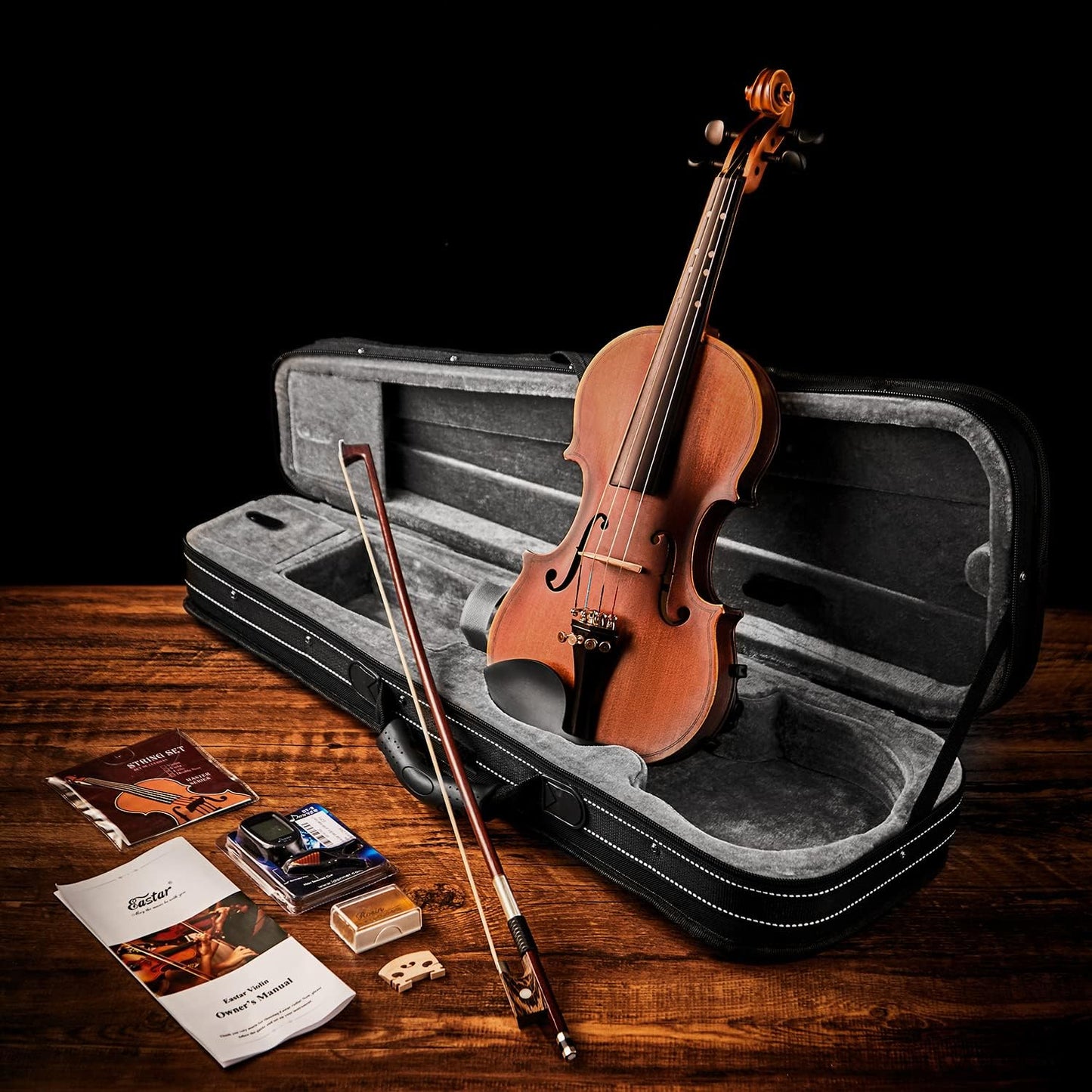 Eastar 1/4 Violin Set Fiddle for Beginners with Hard Case, Rosin, Shoulder Rest, Bow, and Extra Strings (Imprinted Finger Guide on Fingerboard), EVA-3