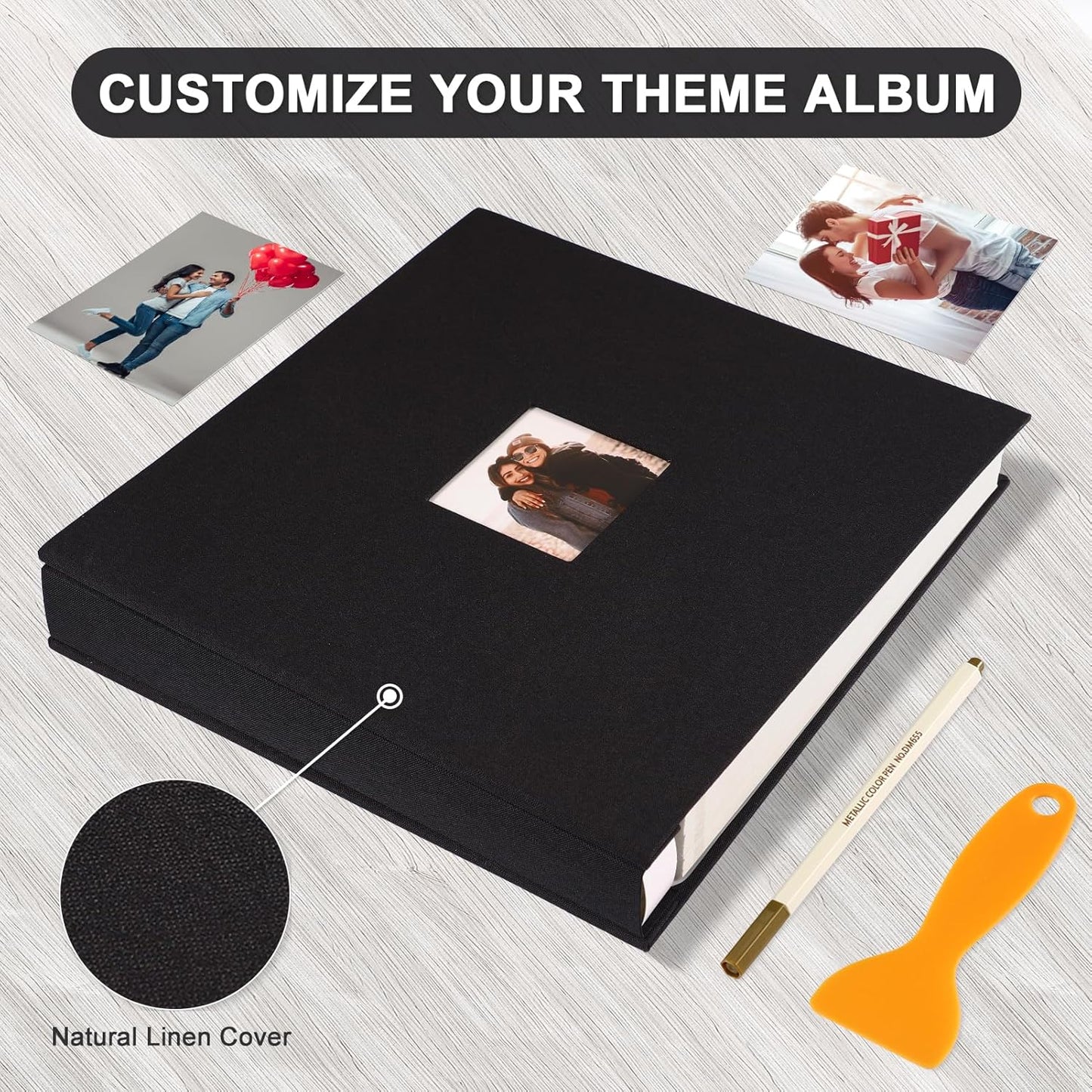 Photo Album Self Adhesive Pages Scrapbook Magnetic Photo Albums for 4x6 5x7 8x10 Pictures Sticky Pages Books for Baby Family Wedding 13.2x12.8 Black 120 Pages