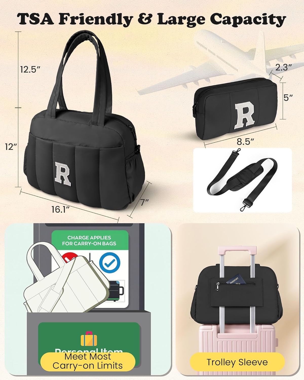 Women Duffle Bag with Initial, Personal Item Travel Bags，Granddaughter Gift -Gym Bag with Wet Pocket，Lightweight Travel Bags Personalized Tote with Makeup Pouch