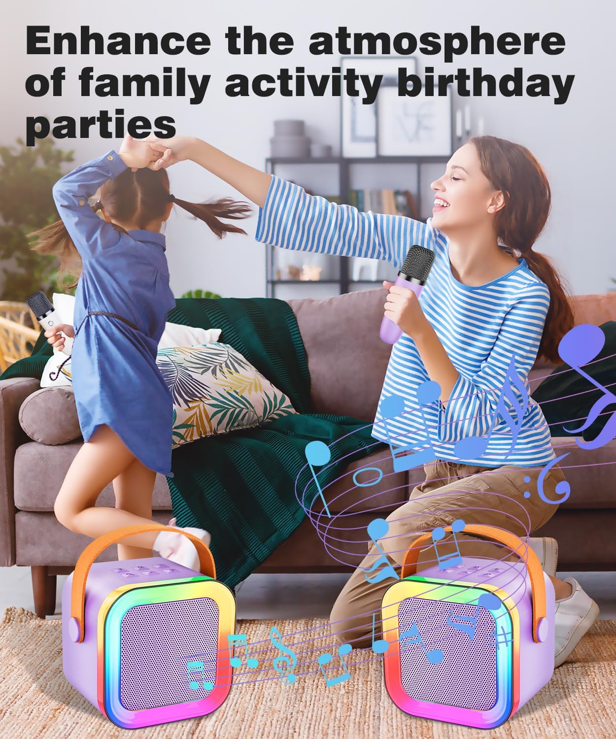 Mini Karaoke Machine Speaker for Kids Adults,Portable Bluetooth with 1-2 Wireless Microphones,Christmas Birthday Gifts Toys Girls Boys Ages 4, 5, 6,7, 8,9,10,11,12+ Years Old Toddler (Purple - 1 Mic)