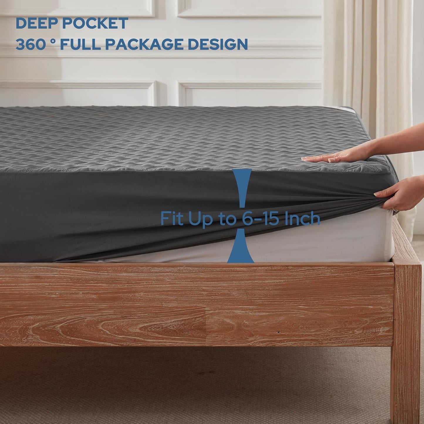 2 Pack Waterproof Mattress Protector, Twin XL Size Mattress Pad with Deep Pocket 6"-15" Depth, Soft Breathable Dirt-Proof Single Bed Mattress Cover for Bedroom, Dorm Room (Gray)